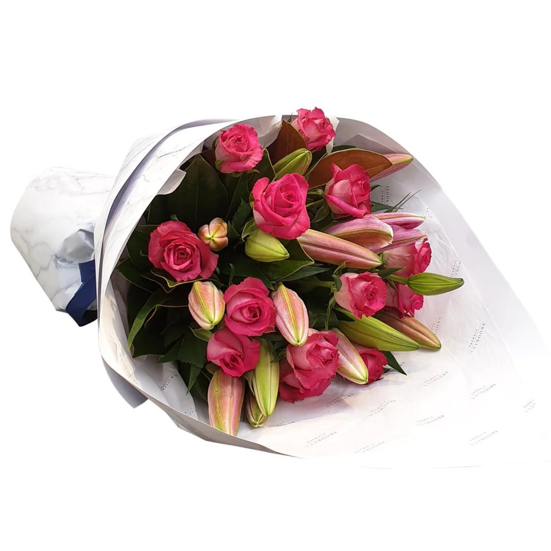 Hot Pink Lily & Rose Bouquet