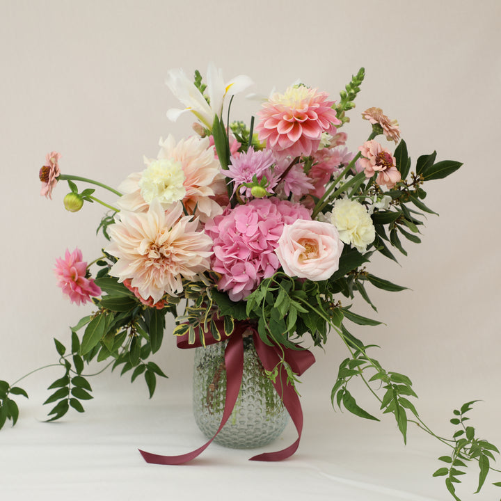 Mallow puff Vase Arrangement - Brooklyn Flowers