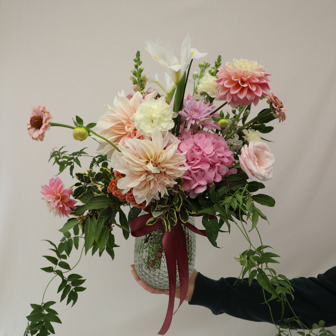 Mallow puff Vase Arrangement - Brooklyn Flowers