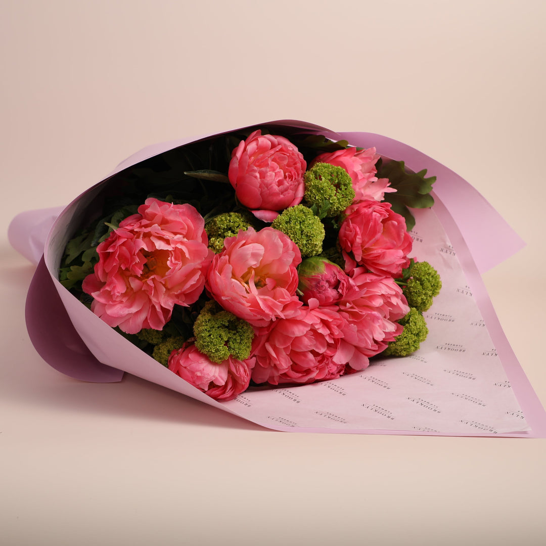 Coral Peony Bouquet - Brooklyn Flowers