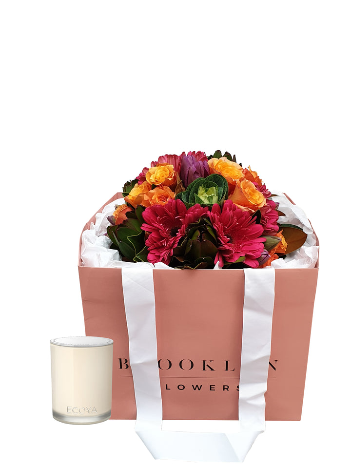Posy Bag & Ecoya Candle Gift Package & FREE vase - Brooklyn Flowers